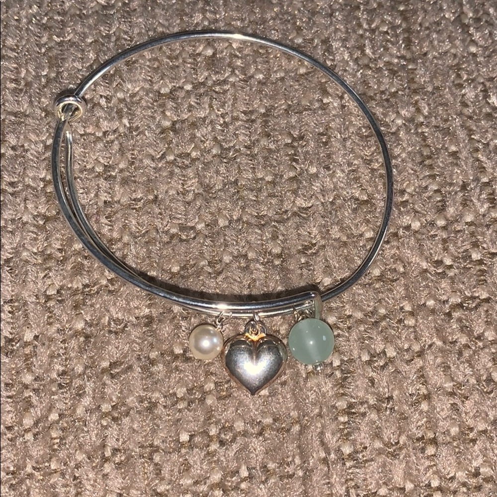 Bracelet With Pearl, Heart & Light Blue Stone - Picture 1 of 3